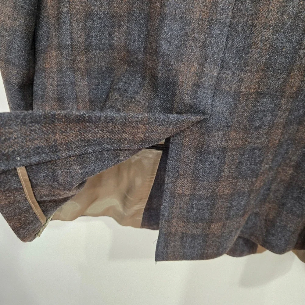 Billy Reid Wool Sport Coat Men 46R Brown Grey Plaid 2 Button Blazer Unstructured